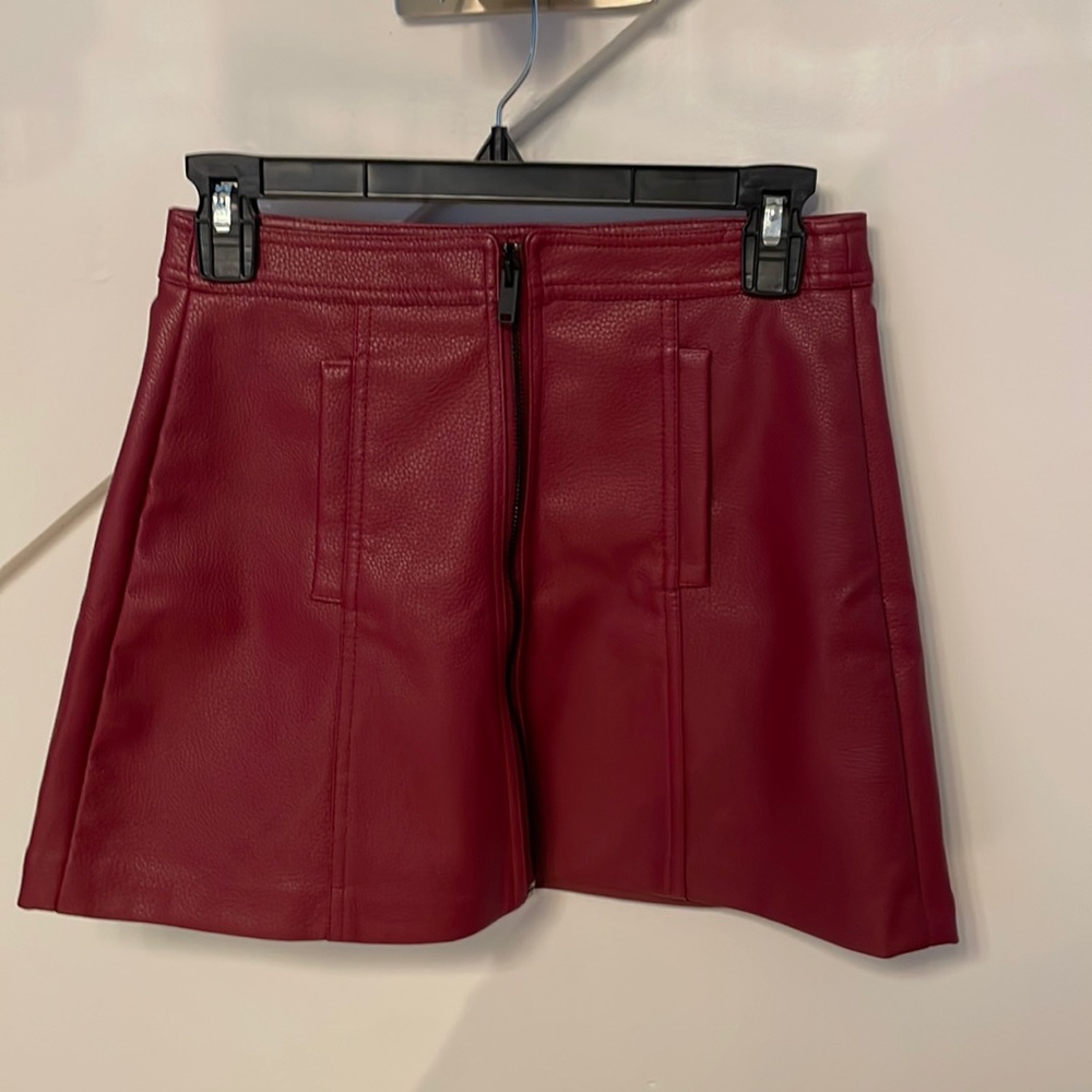 Bershka Wine Faux Leather Mini Skirt - Chic & Bold - Size S